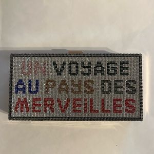 Rhinestone rectangular clutch w/ goldstone chain